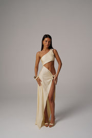 Scarlett One Shoulder Dress in Buttercream