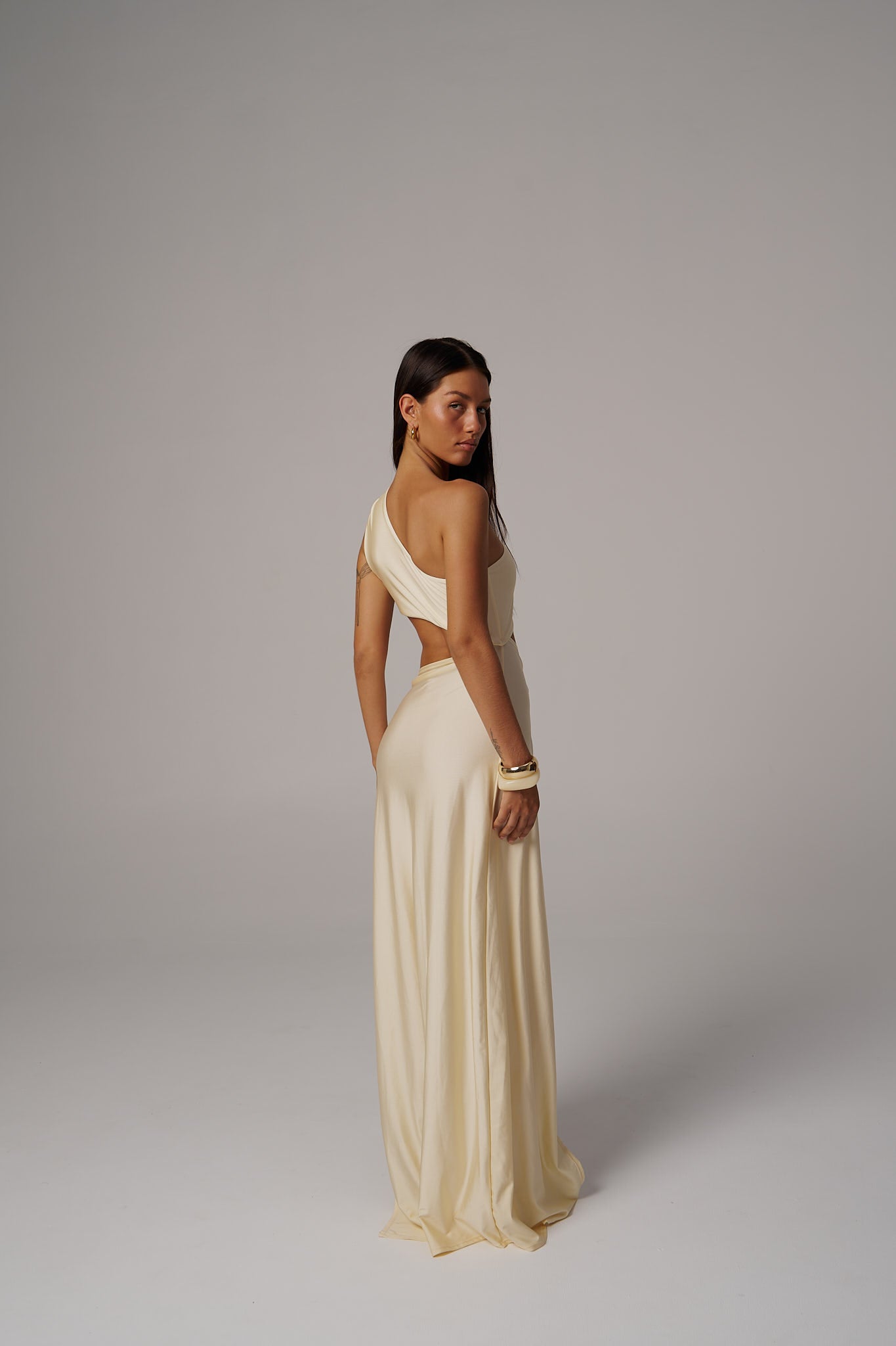 Scarlett One Shoulder Dress in Buttercream