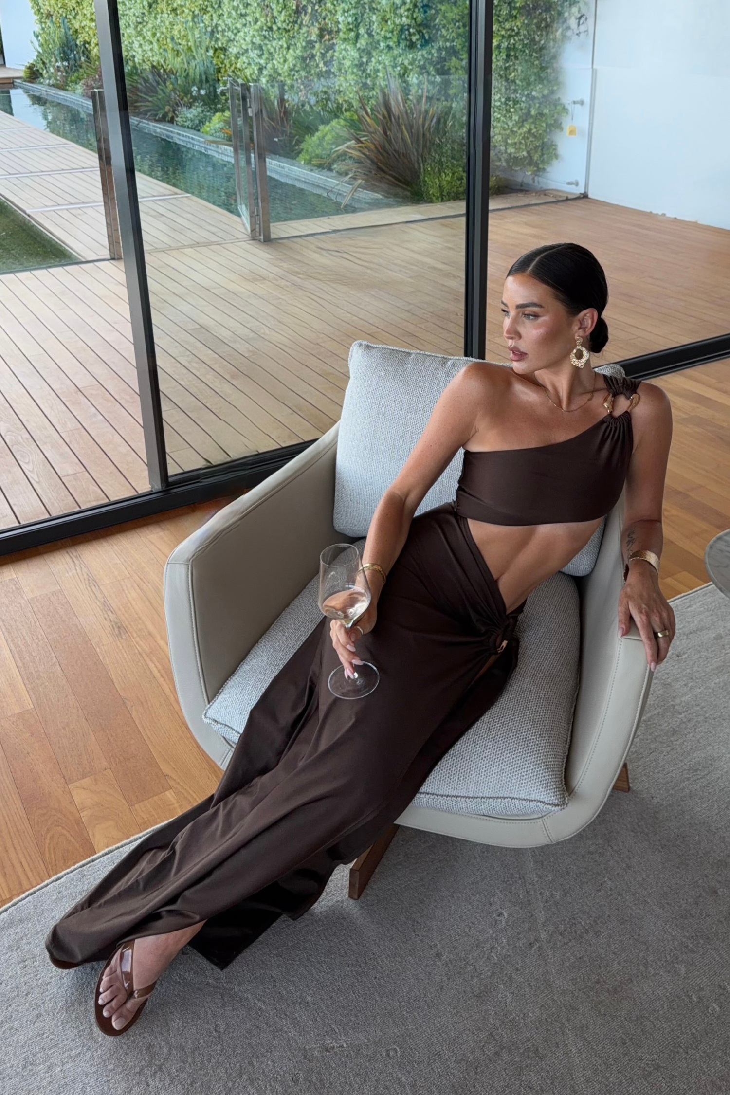 Scarlett One Shoulder Dress in Espresso